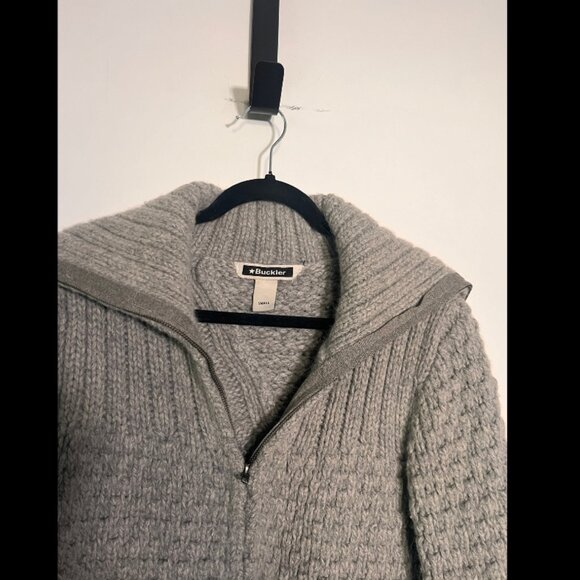 Buckler Grey Cable Knit Cardigan – Size S – Virgin Wool & Rabbit Blend - Picture 3 of 3
